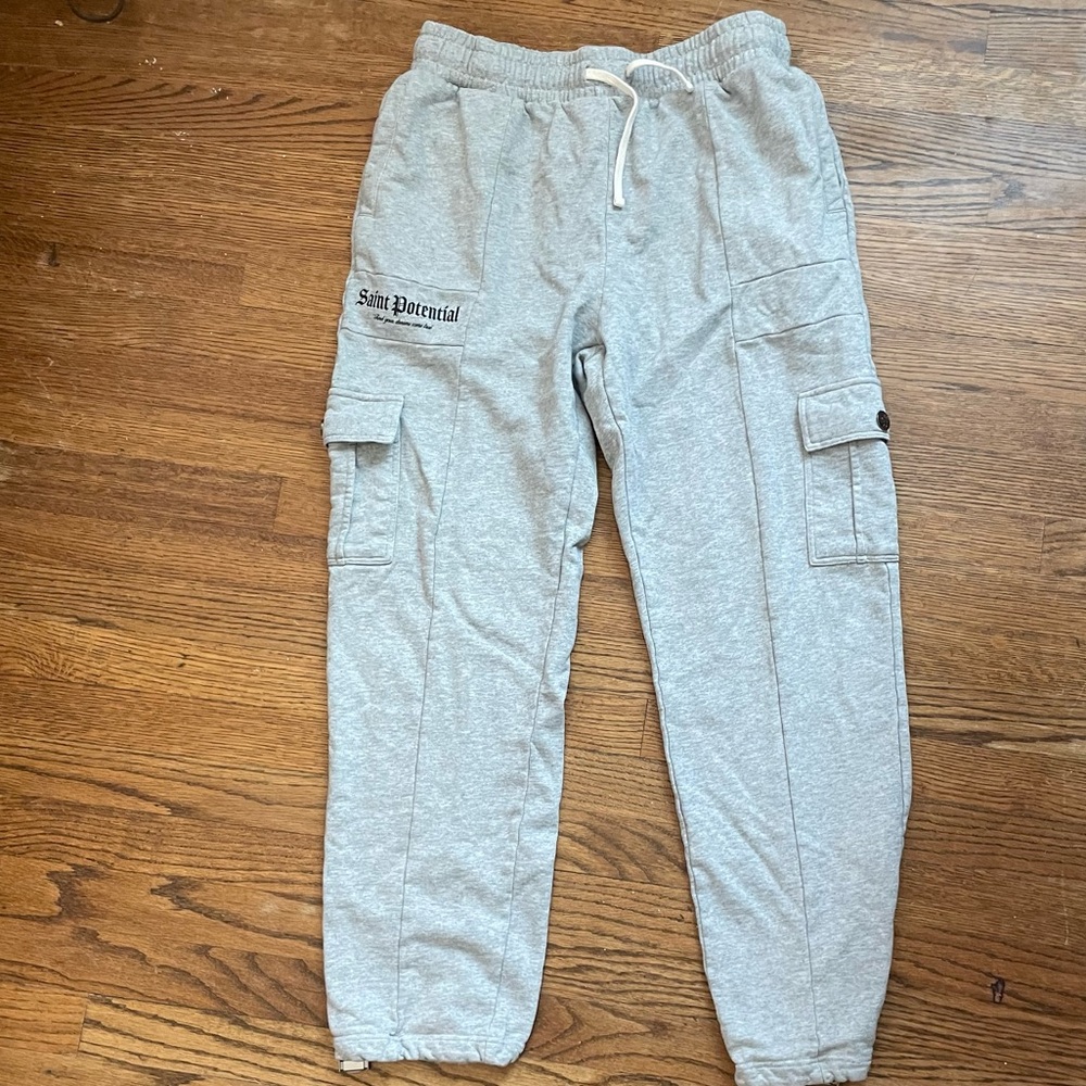 Saint Potential Men’s Light Gray Cargo Joggers Sweatpants XL